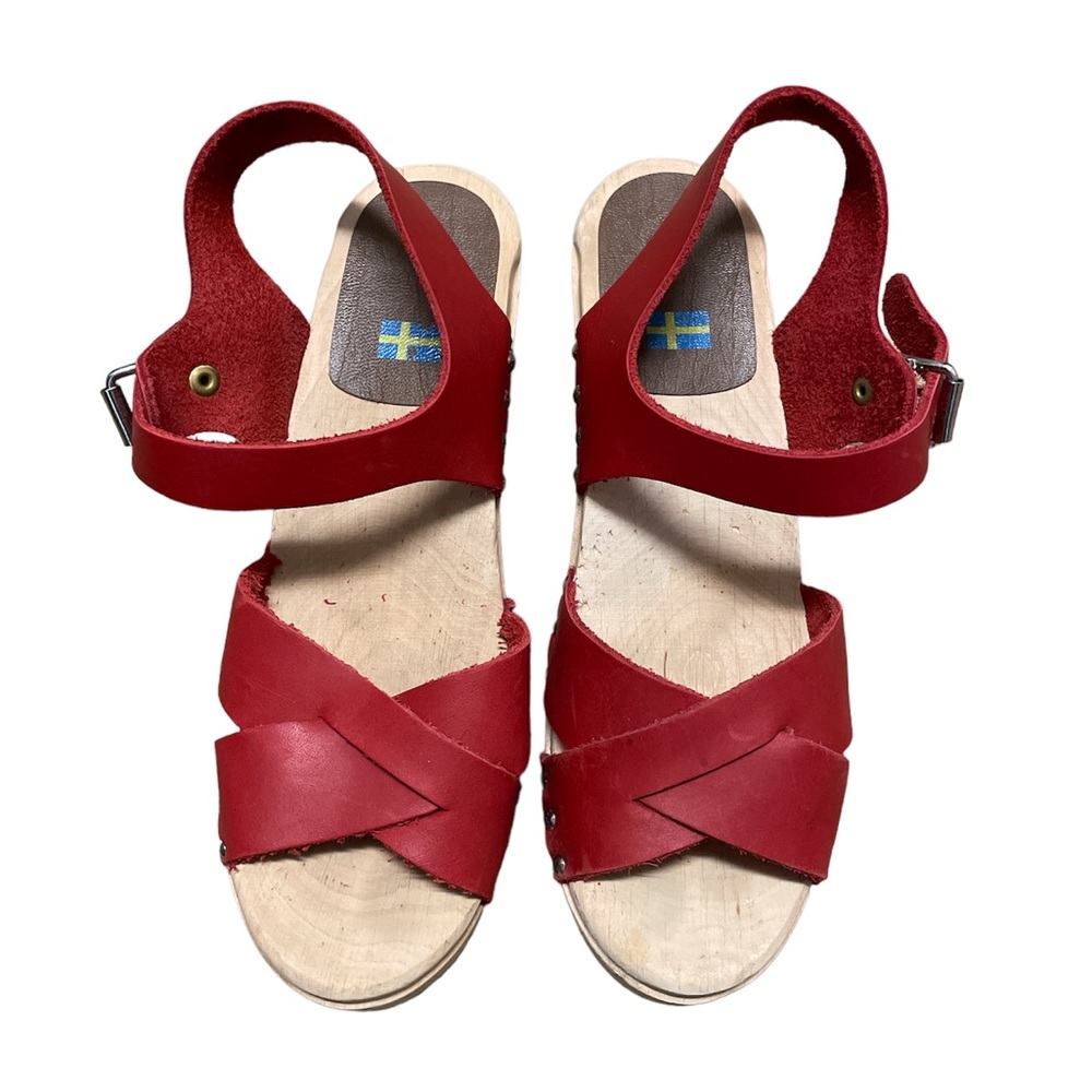 Swedish wooden sandals red